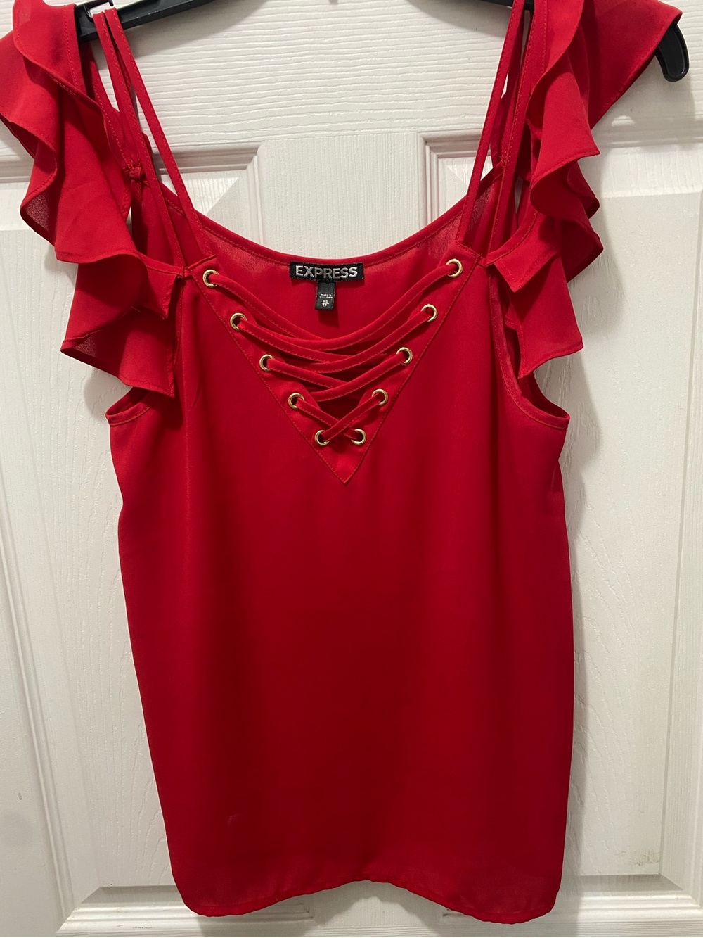 Express red ruffle off the shoulder corset top size XS